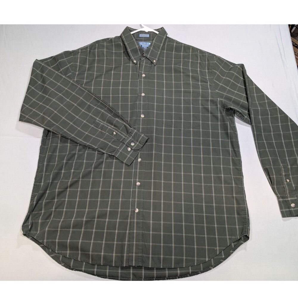 NorthCrest Classic Mens XLT 46-48 Green Plaid Big Tall Button Down Shirt